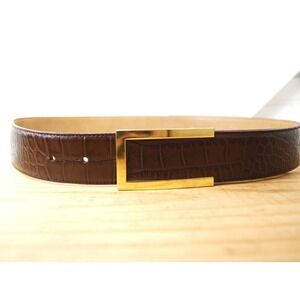 Vintage Talbots Belt Women's Small Brown Leather Croc‎ skin embossed Gold buckle